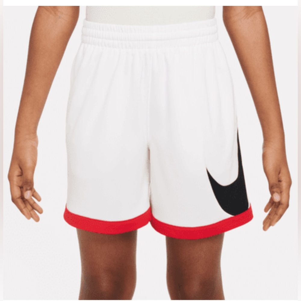Nike Boys Dri-Fit Training Shorts in White with Red and Black Accents Size: L|